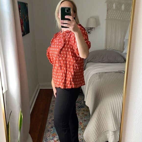 Universal Thread Boho Ruffle Orange Short Sleeve Top Size Medium - Picture 3 of 7